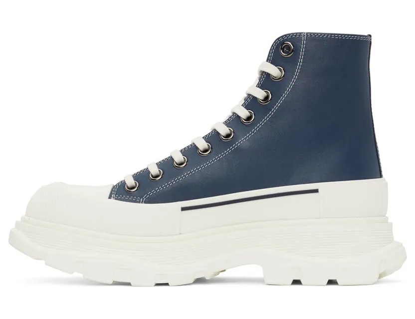 Alexander McQueen Navy Leather Tread Slick High Sneakers (627206WIAM2) (3)