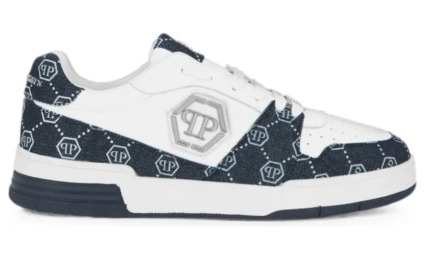 Philipp Plein P-Force denim low-top sneakers met monogram – Wit (UAFSUSC1079PLE005N)