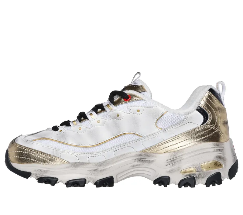 Skechers D’Lites – Vintage Vision – White / Black / Gold (150245 WBGD)