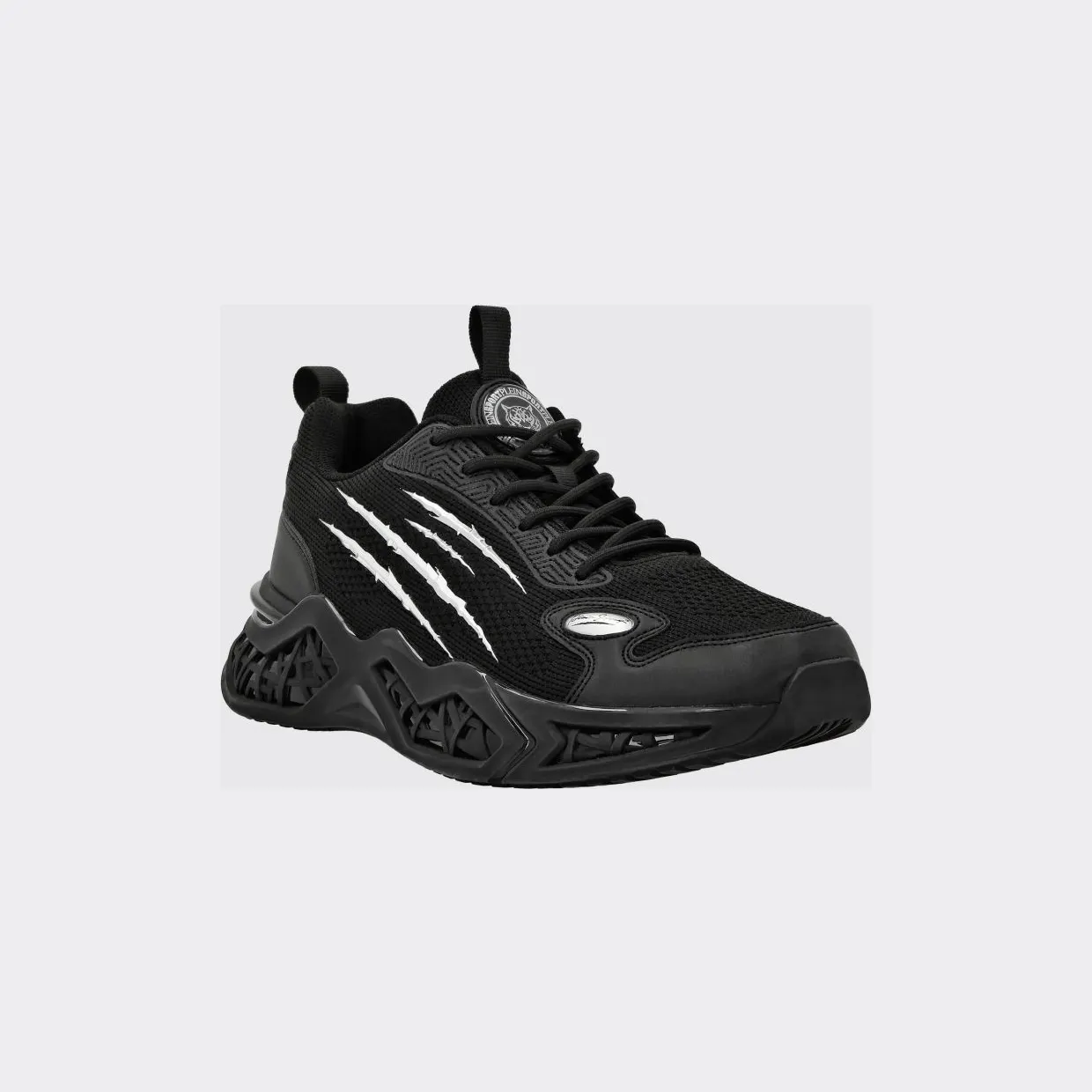 Plein Sport Lace-Up Low-Top Sneakers in Technical Mesh with Rear Logo Black (FABSUSC0338STE003N02)