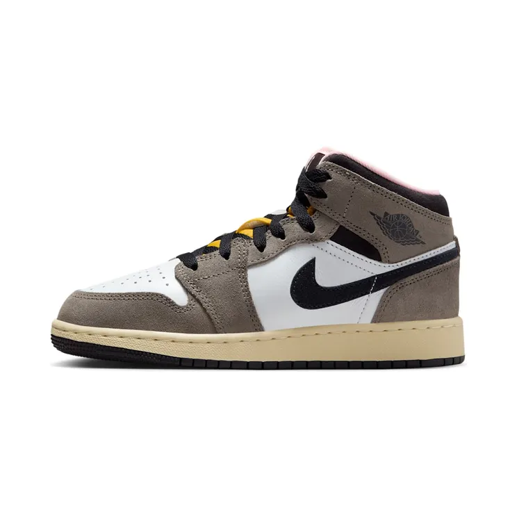 Air Jordan 1 Mid SE GS “White / Cave Stone / Dark Sulphur / Oil Grey” (HQ2014-100)