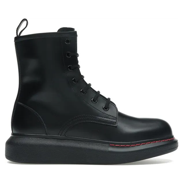 Alexander McQueen Glossed-Leather Platform Ankle Boot Black Red (586394WHX511000)