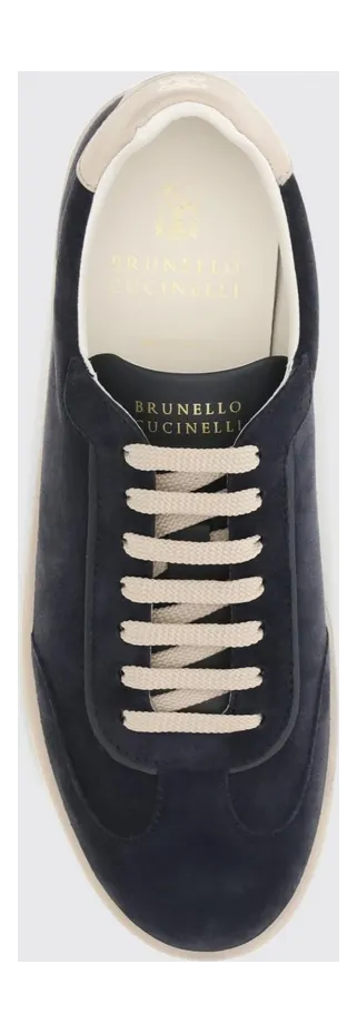 Brunello cucinelli Low-Top Suede Calfskin Trainers with Laminated Logo Blue (MZUMGLJ336COK25) (3)