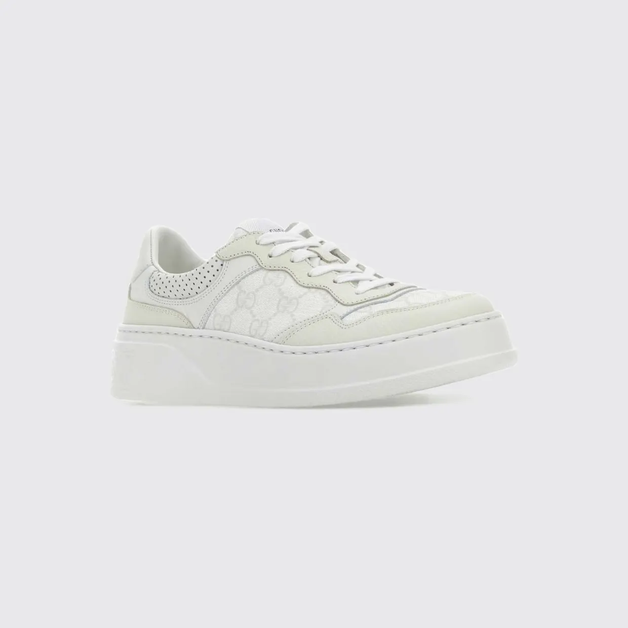 Gucci Low-Top Sneakers in Leather and GG Supreme Fabric with Platform Sole White (700775AACV29048)