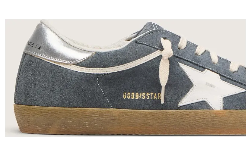 Golden Goose Super-Star In Gray Suede With White Leather Star And Silver Leather Heel Tab (GMF01005.F007875.50966) (5)