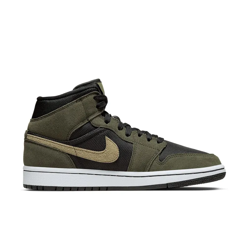Jordan 1 Mid Military Olive (W) Black/Olive Canvas-Bone (BQ6472-030)