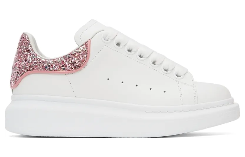 Alexander McQueen White & Pink Glitter Oversized Sneakers (558945WIAFF)