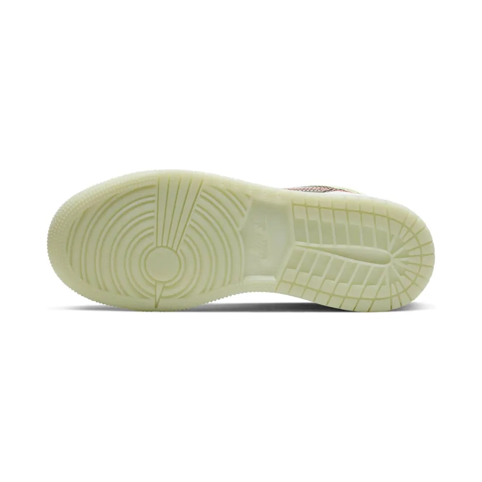 Jordan 1 Mid Glow-In-The-Dark (GS) Black/Ember Glow-Barely Volt-Light Soft Pink-Jade Aura (AV5174-076)