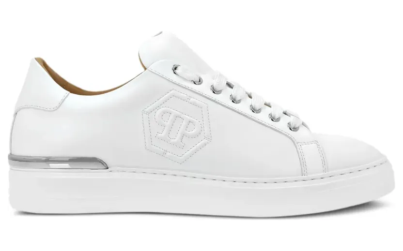 Philipp Plein Hexagon leren sneakers met logo-reliëf – Wit (SAESUSC0692PLE075N)