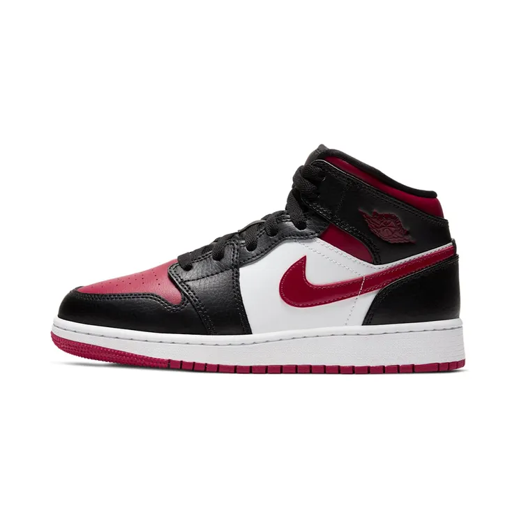 Air Jordan 1 Mid Black Noble Red GS “Black / White / Noble Red” (554725-066)