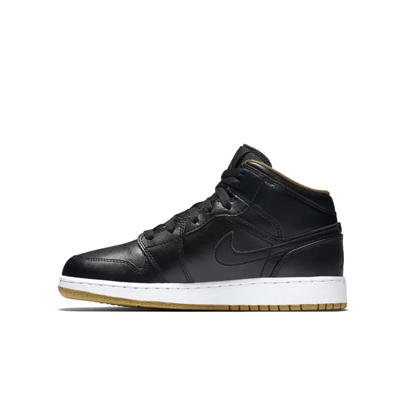 Jordan 1 Mid Black Metallic Gold (GS) Black/Black-Metallic Gold-White (554725-042)