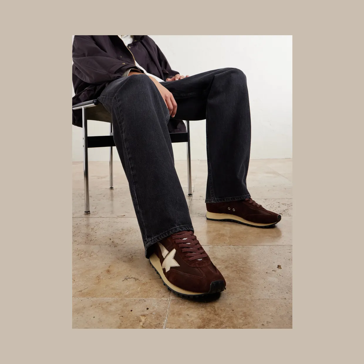 Golden Goose Marathon Suede and Leather-Trimmed Satin Sneakers Brown (GMF00683.F007841) (3)