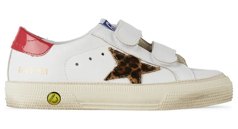 Golden Goose Kids White & Leopard May School Velcro Sneakers (GYF00198.F001996.10762)