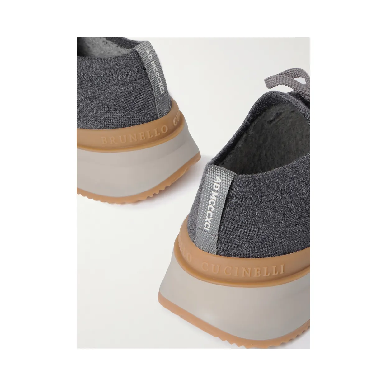 Brunello Cucinelli Leather-Trimmed Stretch-Knit Sneakers Beige (MZUWLBO253) (5)