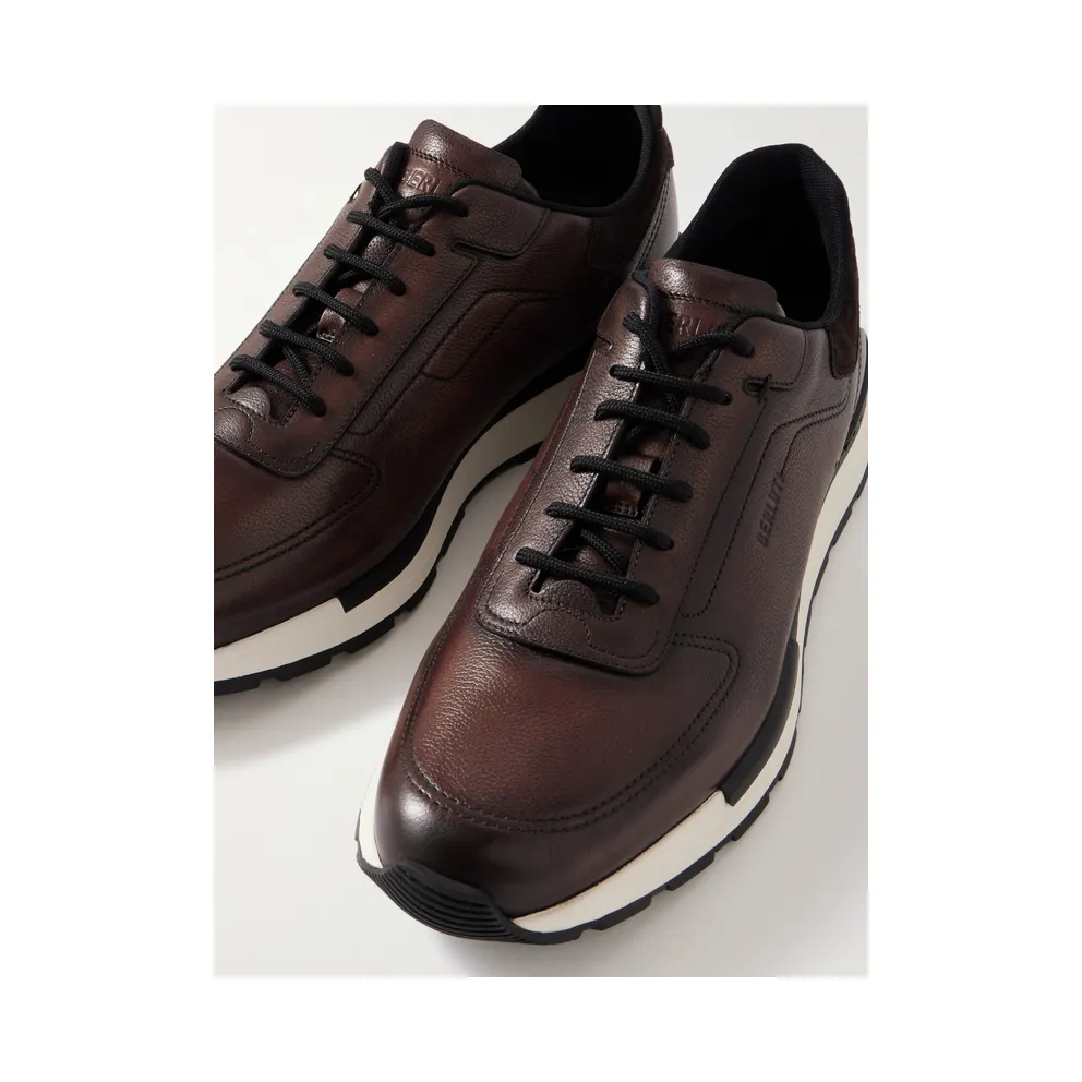 Berluti Fast Track Suede-Trimmed Full-Grain Venezia Softy Leather Brown (S6377-001)