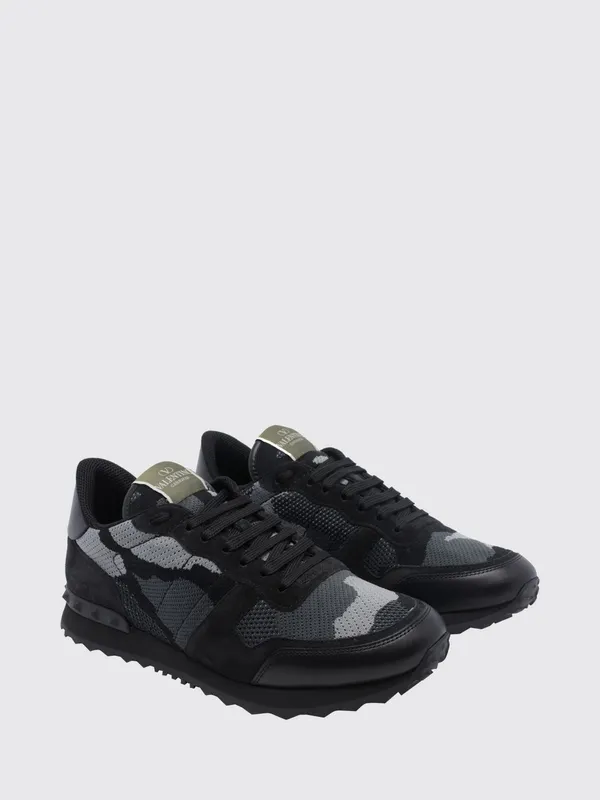 Valentino garavani Rockrunner Camouflage Leather and Mesh Sneakers Black (S0723QRK52V)