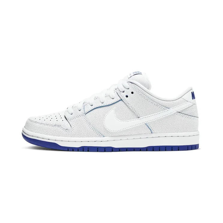 Nike SB Dunk Low Pro PRM Cracked Leather “White / Game Royal” (CJ6884-100)