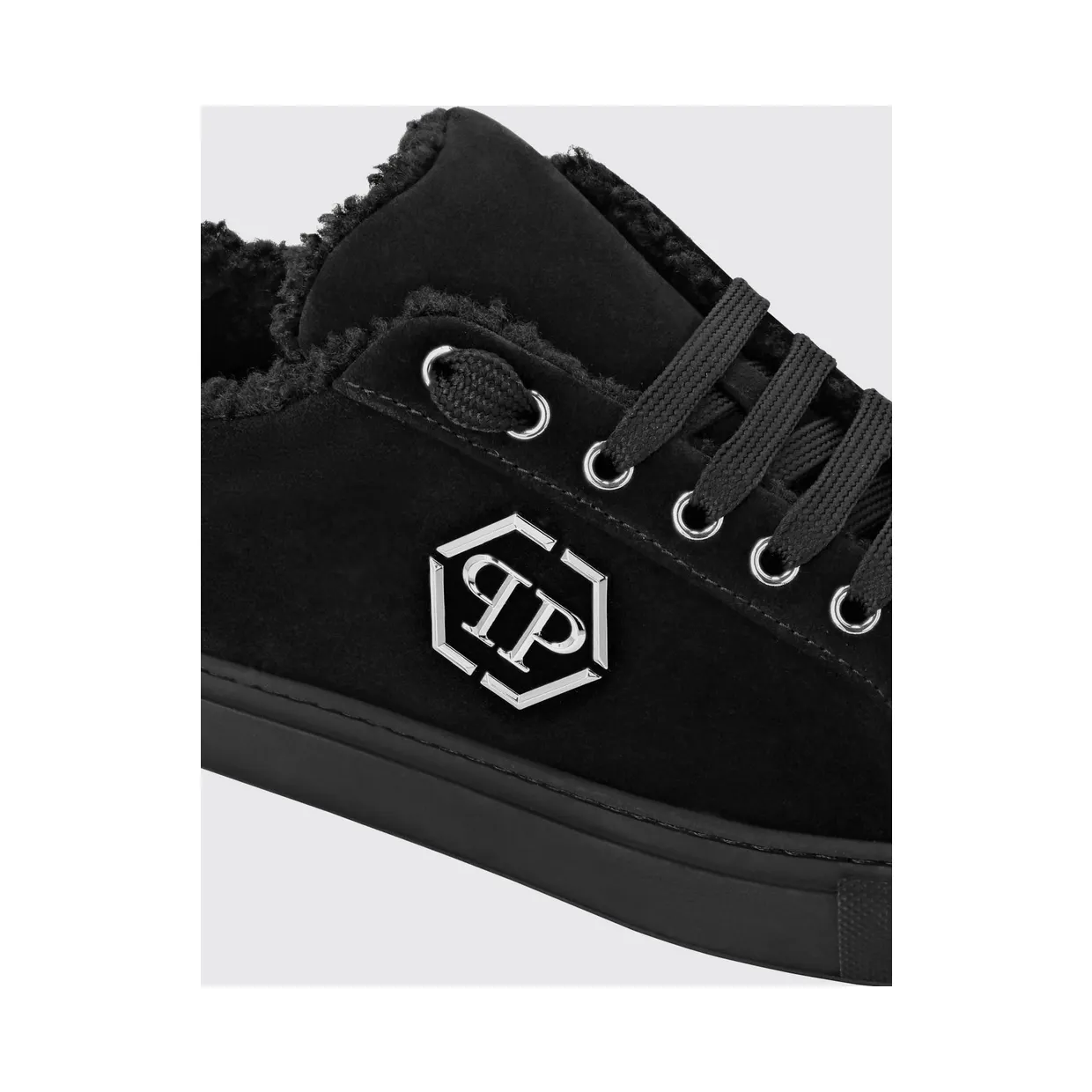 Philipp plein Low-Top Leather and Suede Sneakers with Hexagon Logo and Shearling Lining Black (AACSMSC3873PFU020N02) (3)