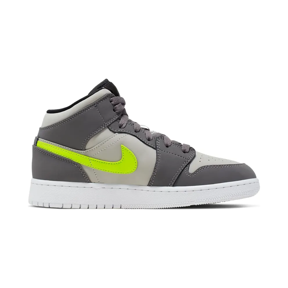 Jordan 1 Mid Gunsmoke Volt (GS) Gunsmoke/Volt-Neutral Grey-White-Black (554725-072)