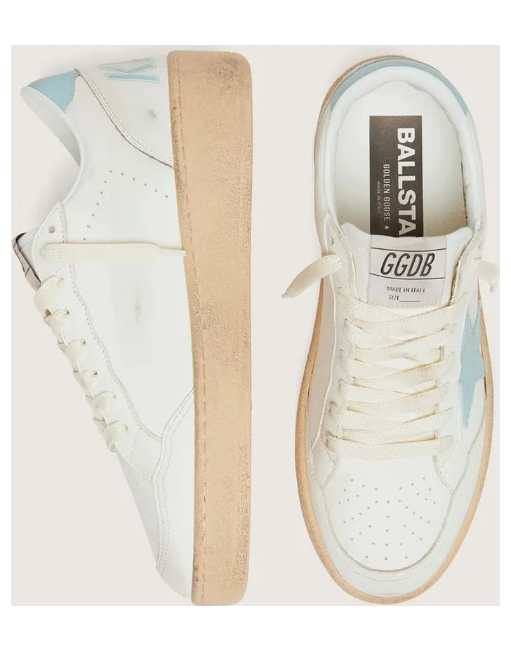 Golden Goose Women’S Ball Star In White Leather With Light Blue Star (GWF00804.F008501.10422) (3)