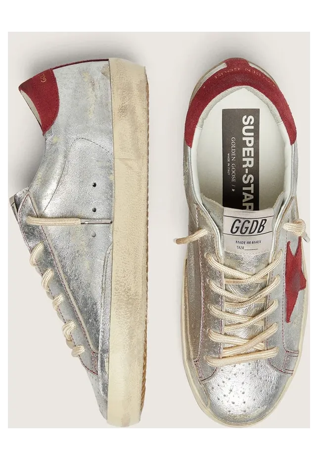Golden Goose Women’S Super-Star Ltd In Metallic Silver Leather With Red Suede Star (GWF00101.F008507.70366) (3)