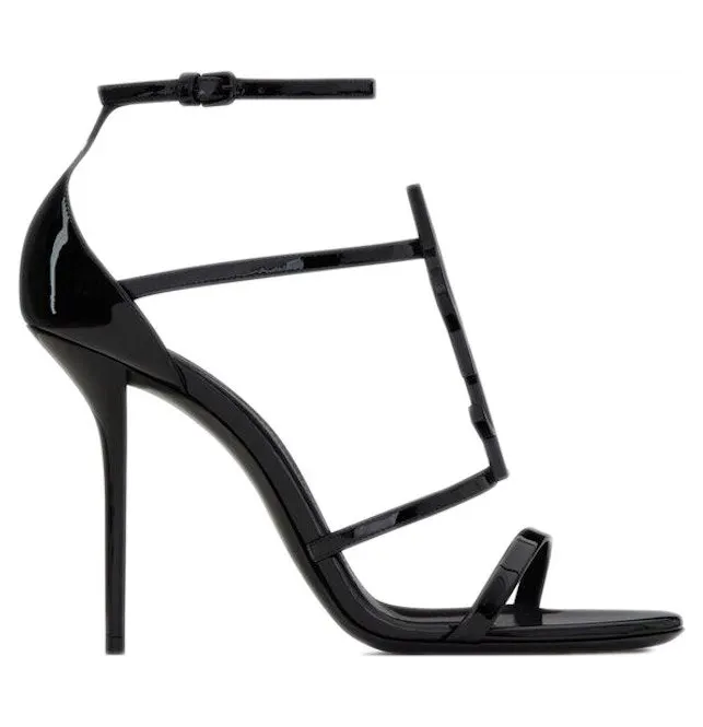 Saint Laurent Cassandra Sandal Heels Black Patent Leather (6301090NPVV1000)
