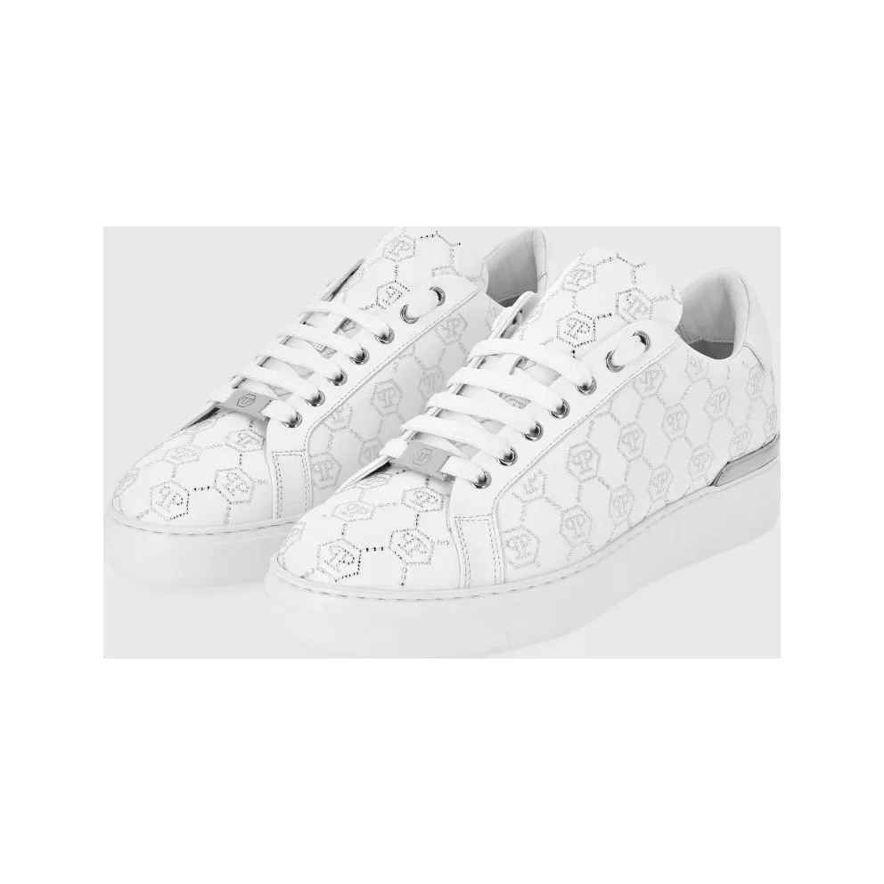 Philipp plein Leather Sneakers with Rhinestone Hexagon White (AAESUSC0866PLE005N01)