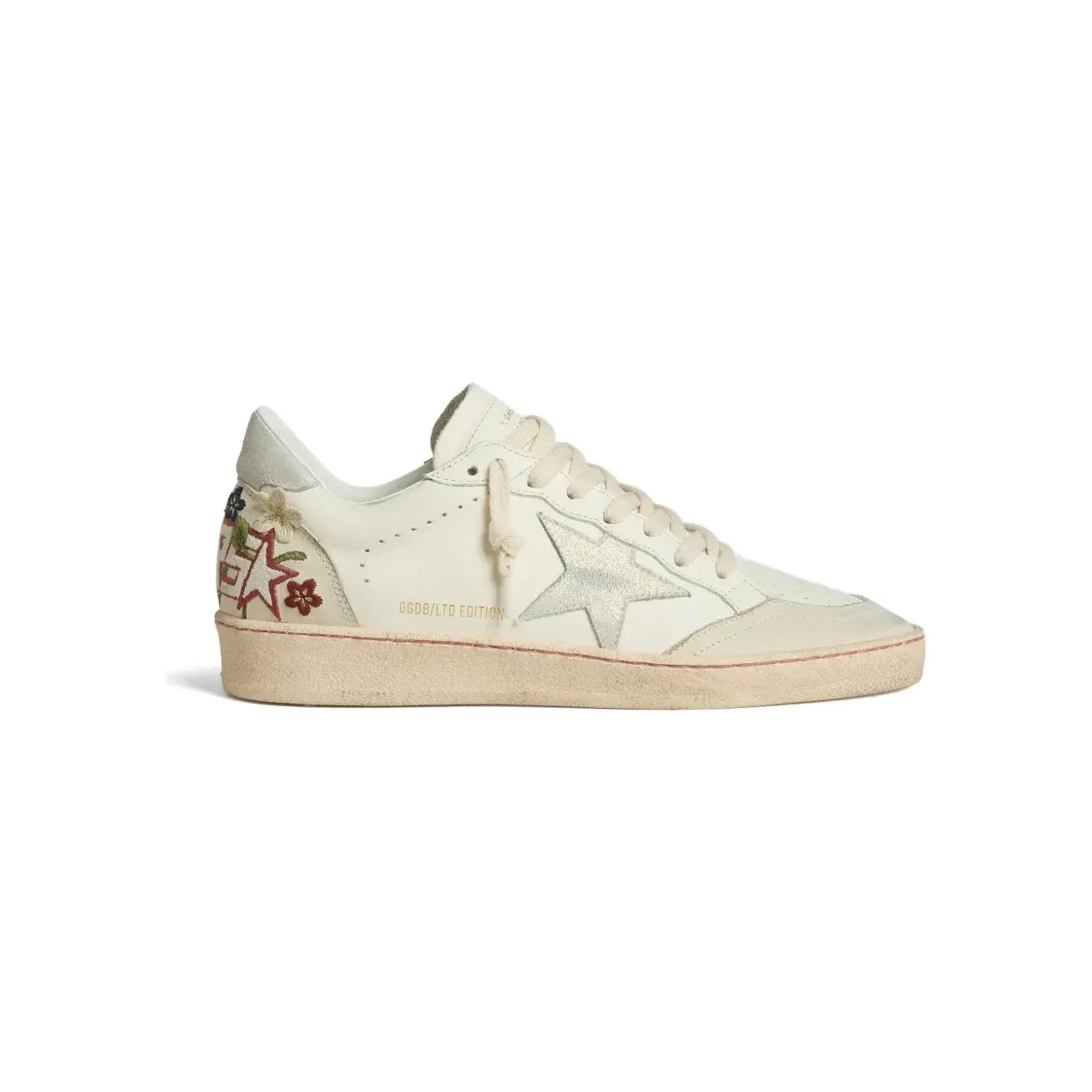 Golden Goose Ball Star mit Wildlederstern und floraler Stickerei Nude (GWF00117F007931)