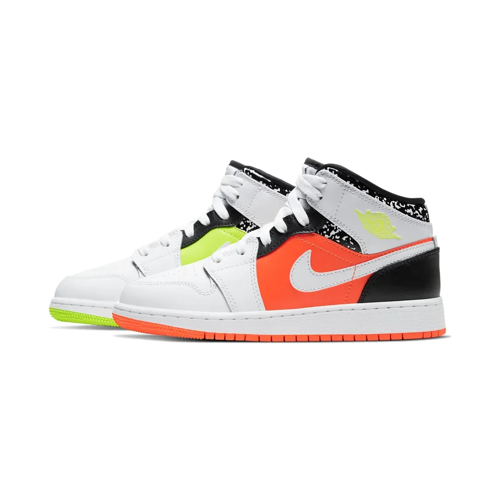 Jordan 1 Mid Composition Notebook (GS) Orange/Volt-Black-White (554725-870)