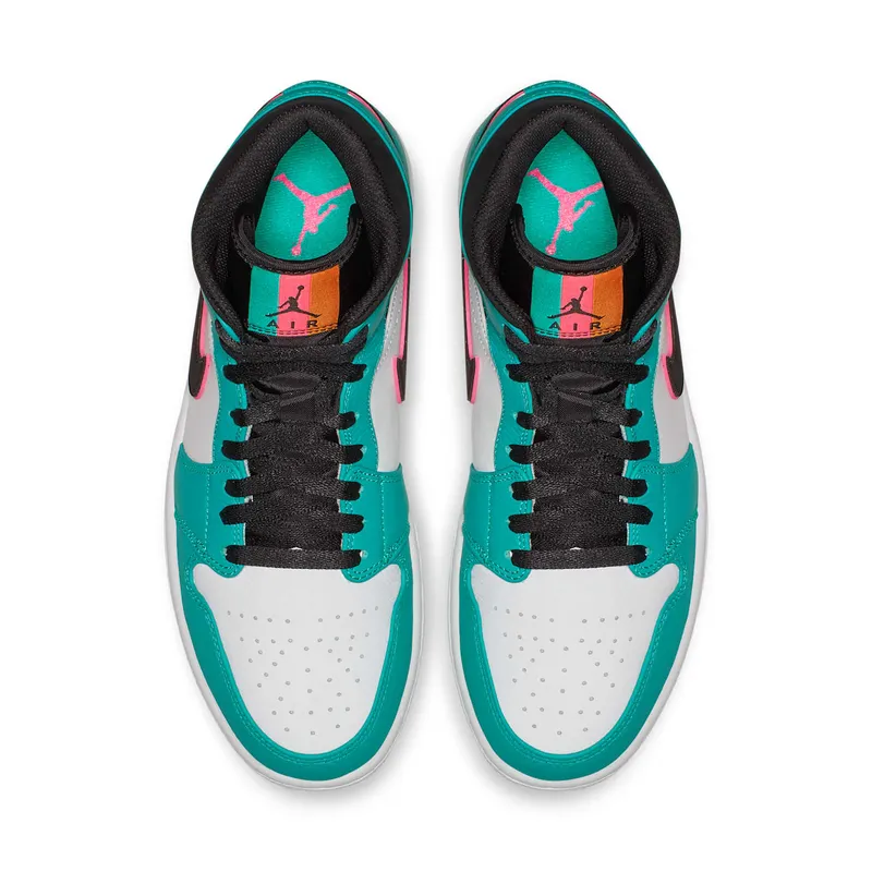 Jordan 1 Mid South Beach Turbo Green/Black-Hyper Pink-Orange Peel (852542-306)