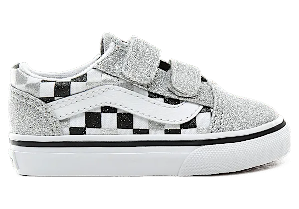 VANS Glitter Checkerboard Old Skool V Schoenen Voor Peuters (Silver)