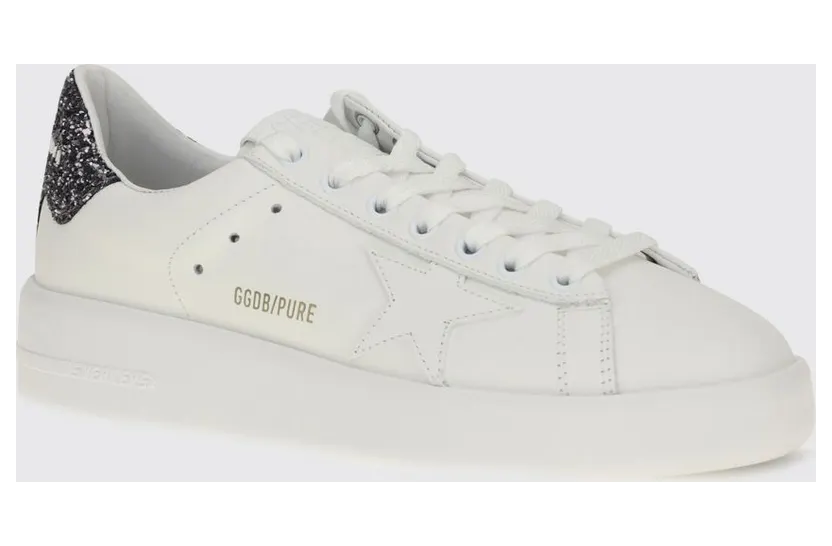 Golden goose Pure-Star Leather and Glitter Fabric Sneakers with Embroidery White (GWF00197F00591811867)