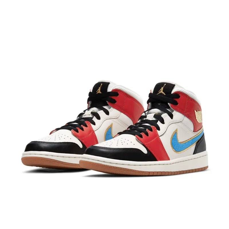 Jordan 1 Mid Sail Red Black Blue Sail/Metallic Gold-Gym Red-Black (DC1426-100)