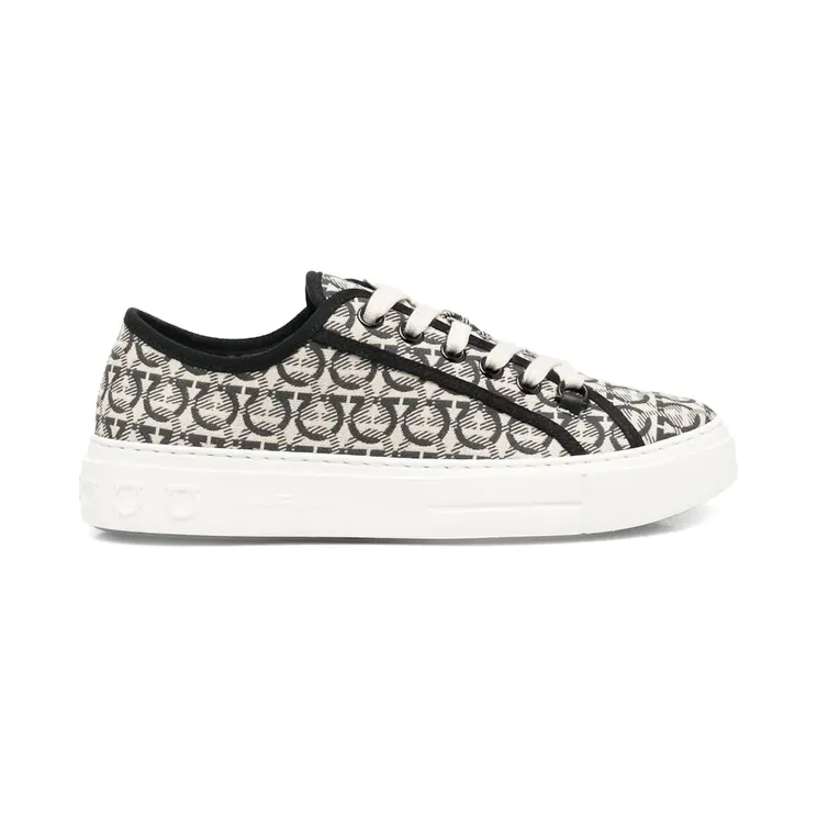 Ferragamo Anson Gancini-Jacquard Sneakers Neutrals (02B342706670)