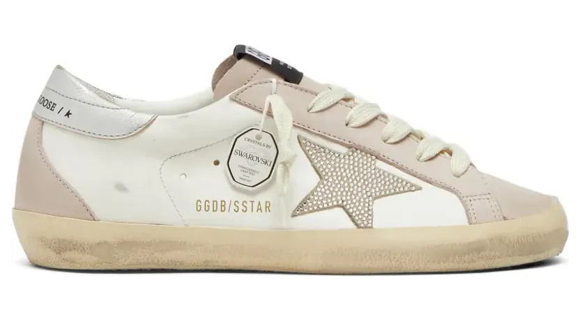 Golden Goose Super-Star in White und Puderrosa mit silberfarbenem Swarovski-Kristallstern (GWF00102F008503)