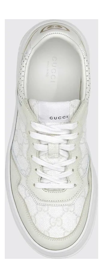 Gucci Low-Top Sneakers in Leather and GG Supreme Fabric with Platform Sole White (700775AACV29048) (2)