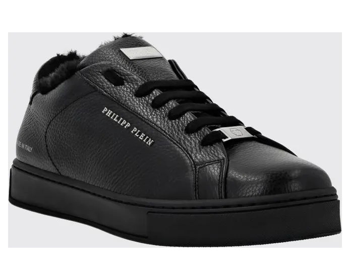 Philipp plein Hammered Leather and Wool Low-Top Black (LABSUSC0403PLE010N02)