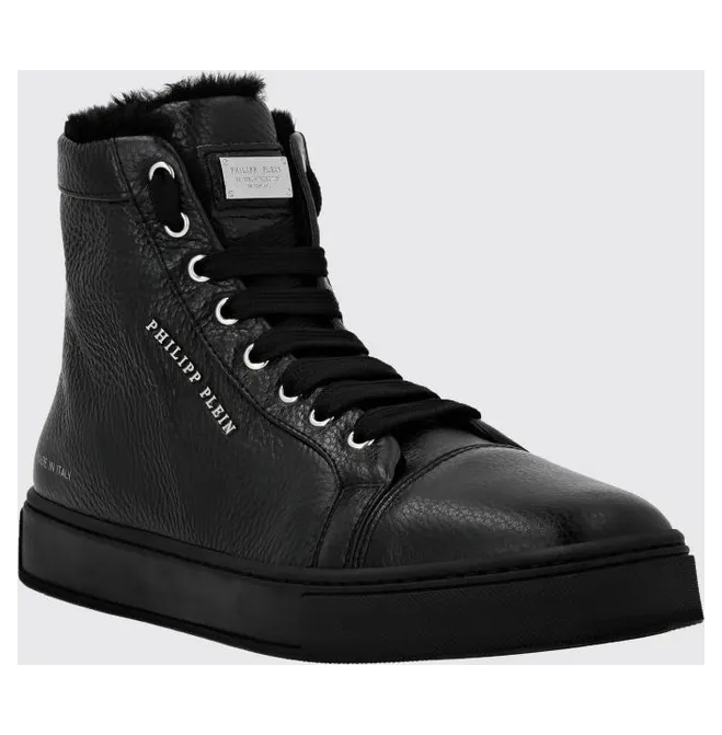 Philipp plein High-Top Grained Leather with Shearling Lining Black (LABSUSC0404PLE010N02)