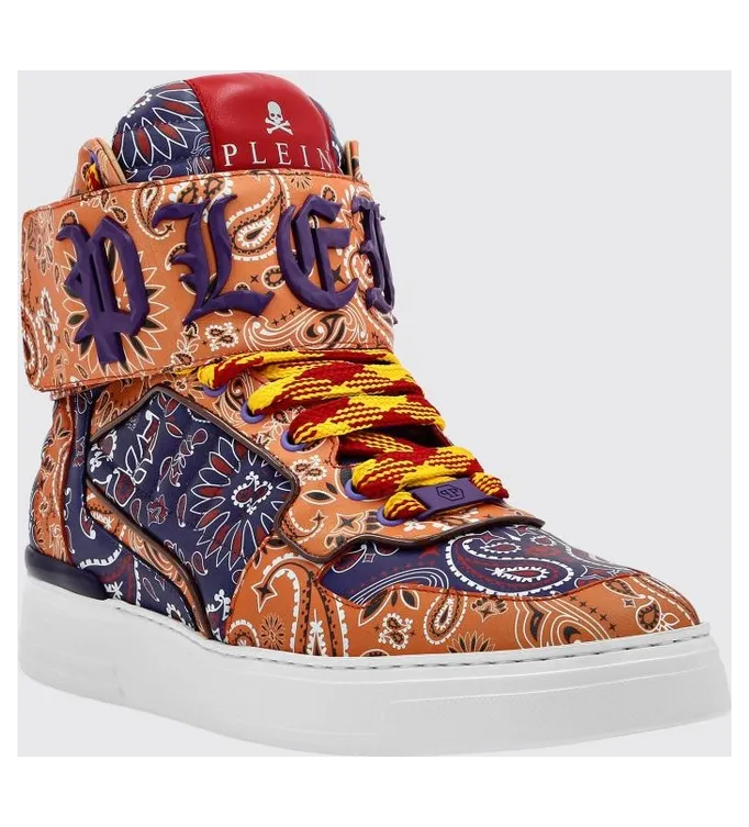 Philipp plein High-Top Leather with Paisley Print and Padded Ankle Orange (FACSUSC0500PLE025N7320)