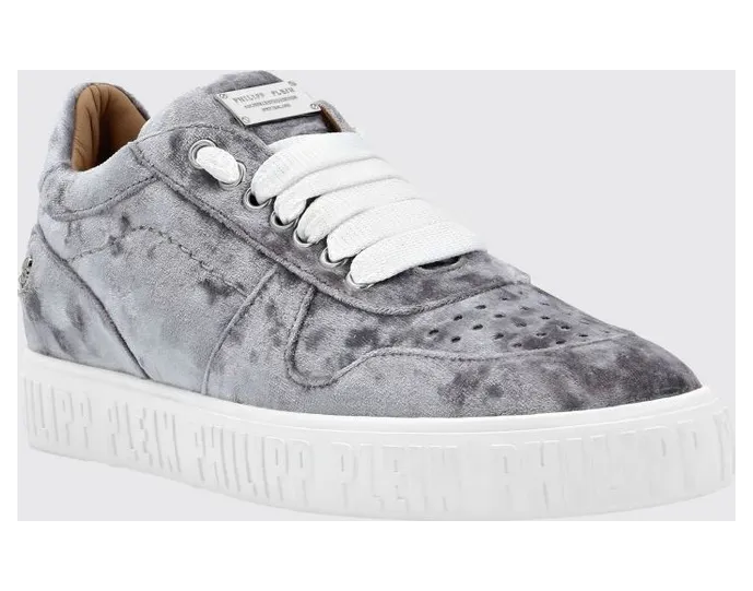 Philipp plein Hurricane Low Top Velvet with Skull Application Grey (SABSWSC2340PTE003N10)