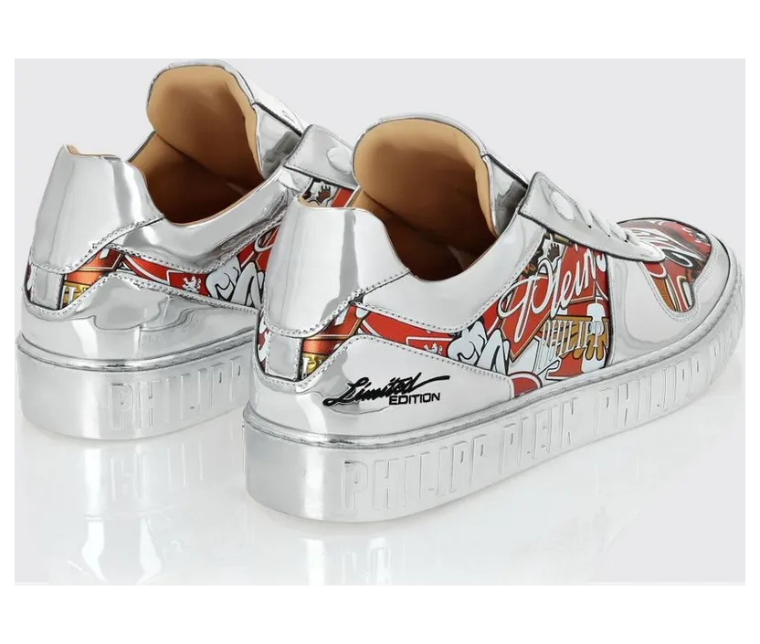 Philipp plein Laminated Patent Leather with Graphic Print Silver (AAESUSC0887PLE075N70)