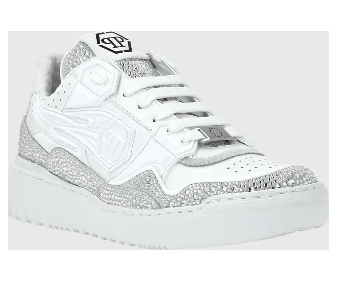 Philipp plein Leather and Rhinestone White (SAESWSC2763PLE010N01)