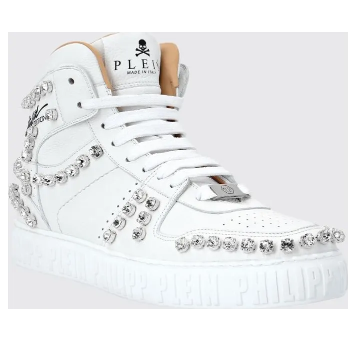 Philipp plein Limited Edition High-Top Leather with Crystals White (SABSMSC3393PLE010N01)