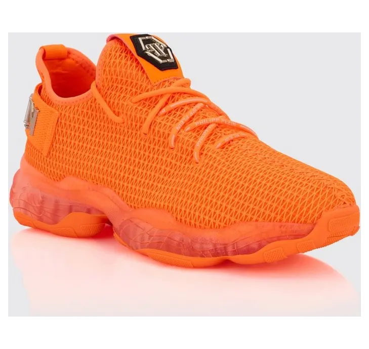 Philipp plein Low-Top Lace-Up in Technical Knit Fabric with Logo Orange (UACSUSC0077PTE003N86)
