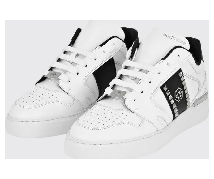Philipp plein Low-Top Leather with Hexagon Logo and Studs White (AADSUSC0658PLE010N0102)