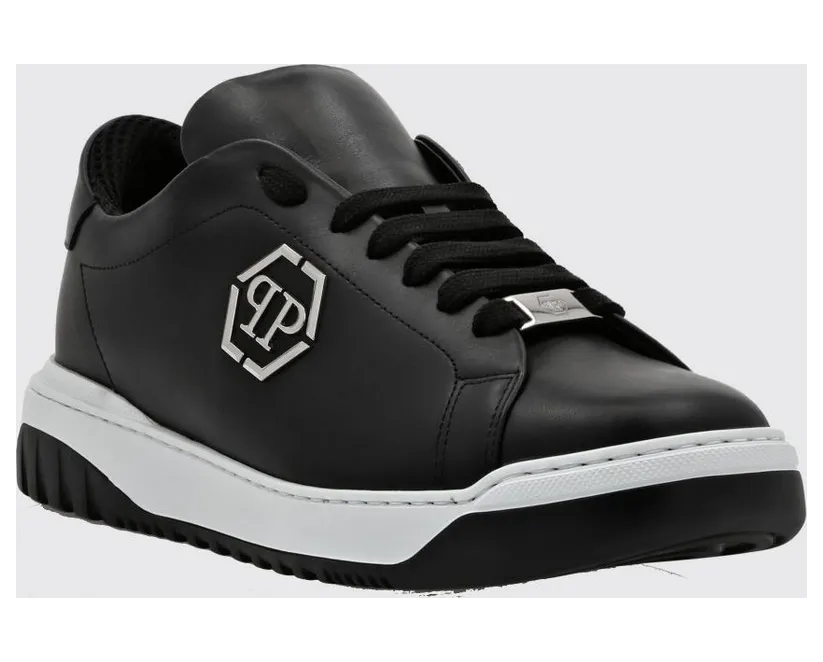 Philipp plein Low-Top Smooth Leather with Hexagon Logo and Monogram Black (PADSMSC3958PLE005N02)