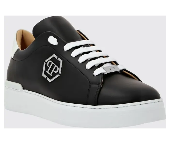 Philipp plein Low-Top Smooth Leather with Hexagon Logo Patch Black (UACSUSC0507PLE010N02)