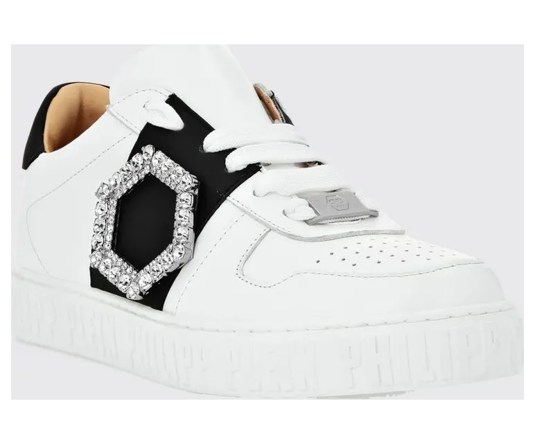 Philipp plein Low-Top Smooth Leather with Jewel Buckle and Engraved Logo White (PACSWSC2691PLE075N0102)