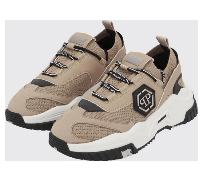 Philipp plein Predator Suede with Monogram Pattern and a Chunky Sole Beige (AAASUSC0096PTE003N06)