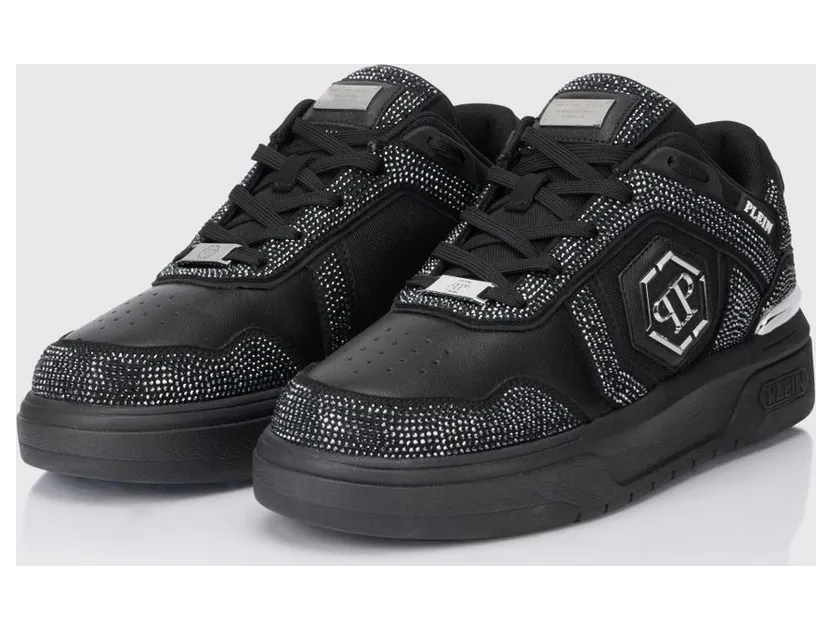 Philipp plein SK8R Leather with Applied Rhinestones Black (SAFSUSC0923PTE003N0202)